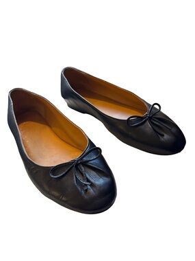 Sezane Black Leather Bow Ballet Flats - Women's Size 9